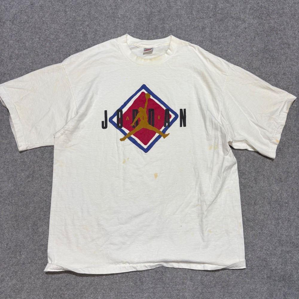 Vintage Nike Air Jordan T Shirt Mens XL White Jumpman Diamond Logo 90s USA Made